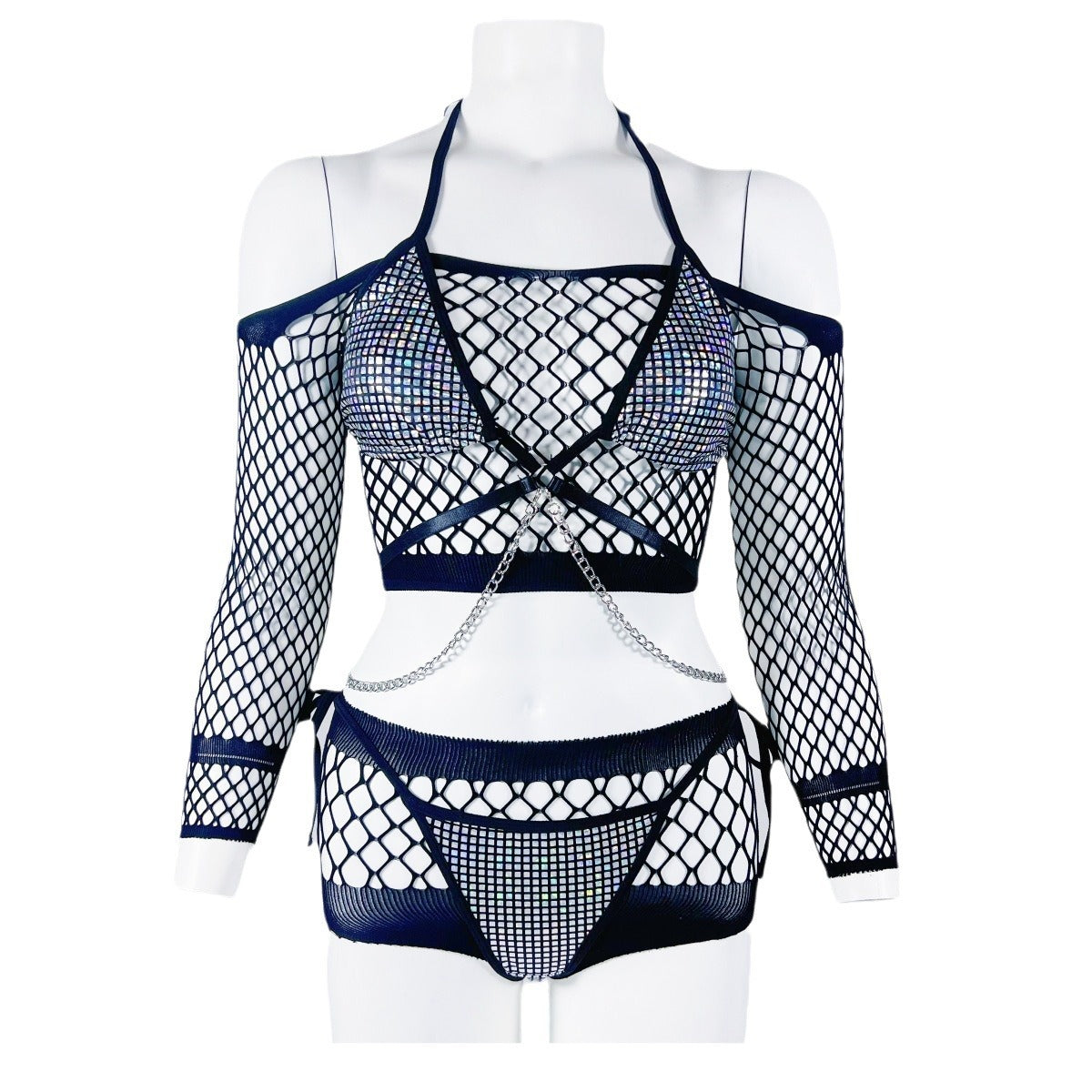 New Sexy Temptation Spicy Girl Style Nightclub Eye Catching Fishing Net Split Sex Underwear Set For Women