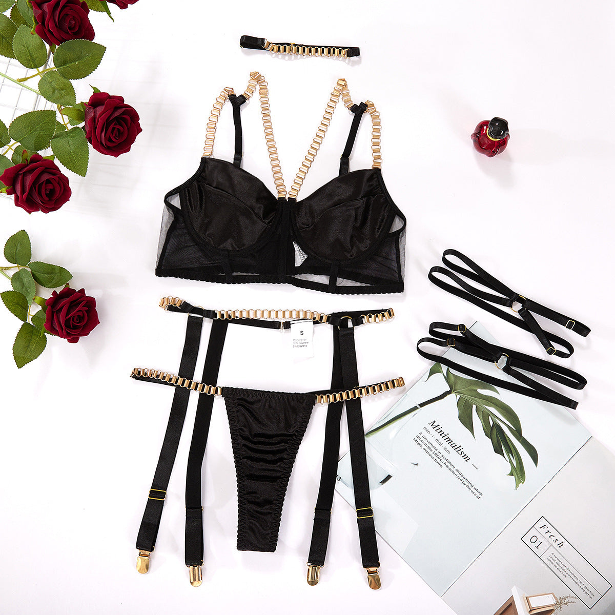 Red Velvet Bondage Chain Sex Lingerie Suit