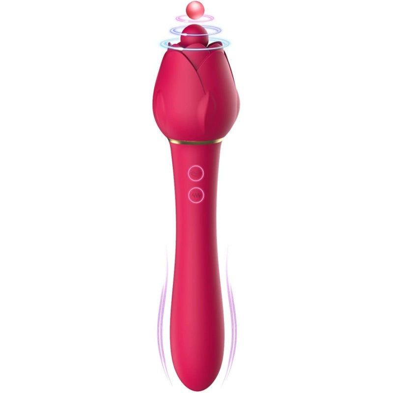 Handheld 2-in-1 Powerful Tongue-licking Rose Toy & G-spot Vibrator
