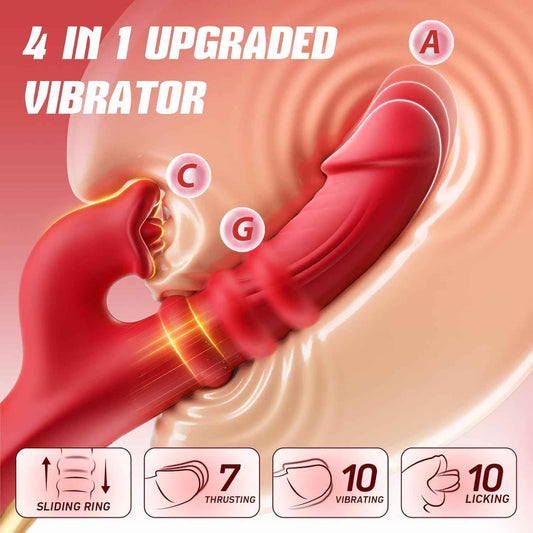 APP-Controlled Thrusting Rabbit Vibrator Dildo Licking and Sliding Ring