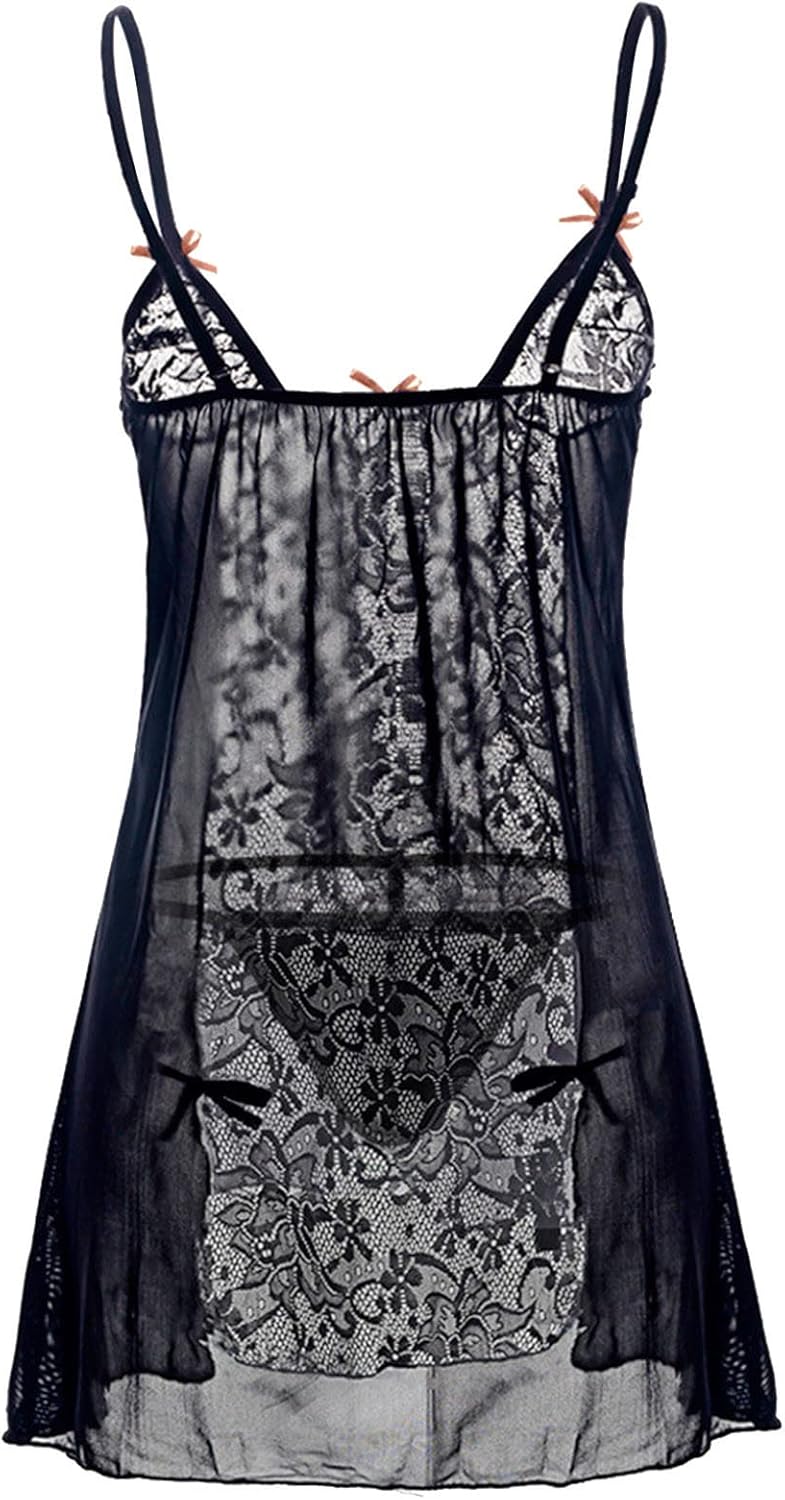 Solid Mesh Lace Patchwork See-through Babydoll