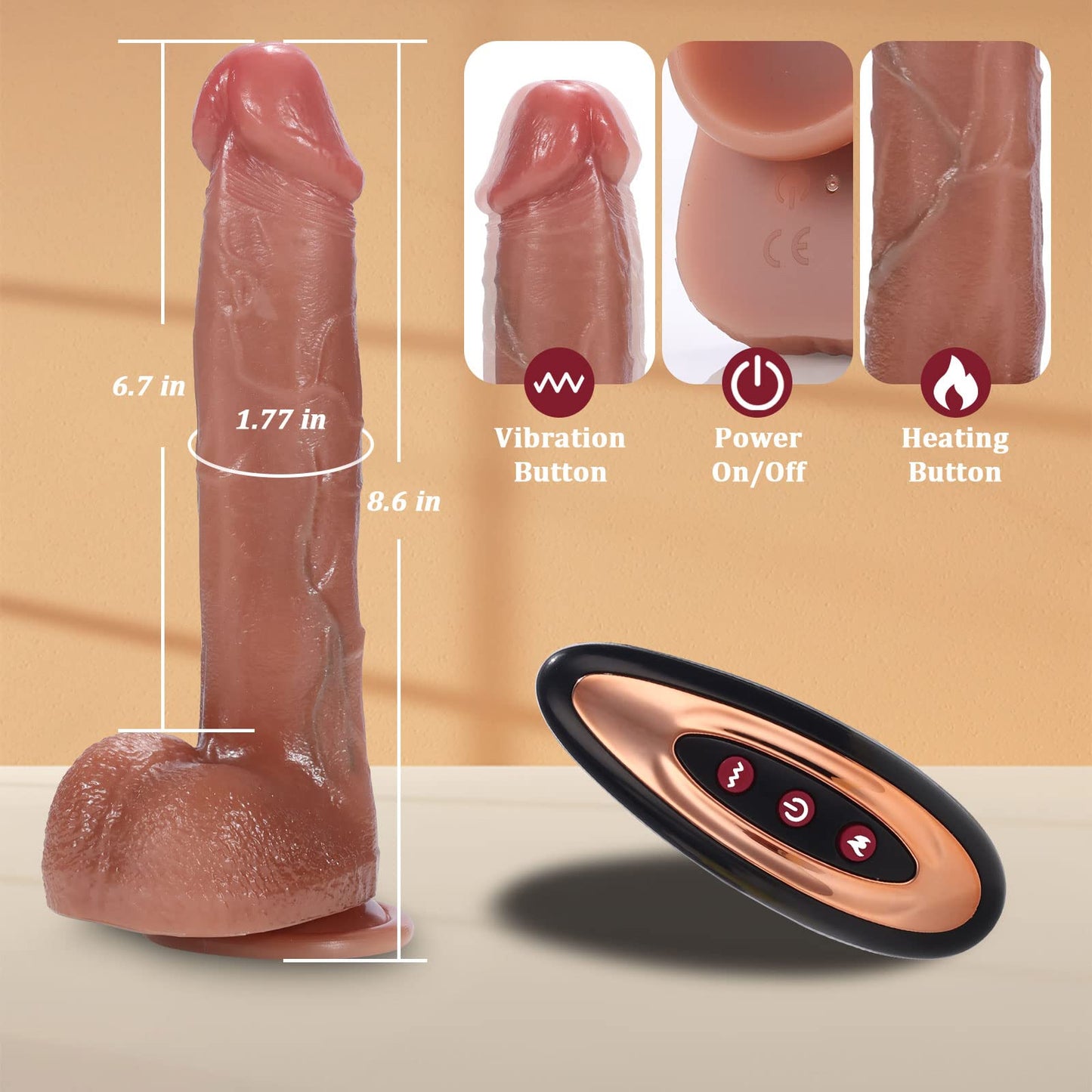 8.6 Inches Realistic Dildo With 7 Vibration Modes & Heating Function