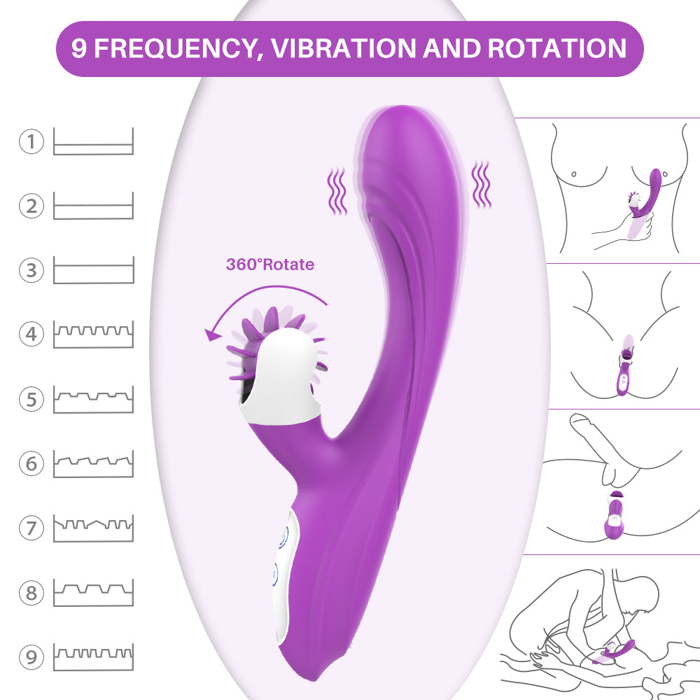 Busy girl windmill 360 rotating dildo anal nipple clitoris g-spot sports massager tongue licking sex toy female vibrator