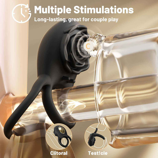 Rose Clit Stmulator & Vibrating Cock Ring Sex Toy For Couples