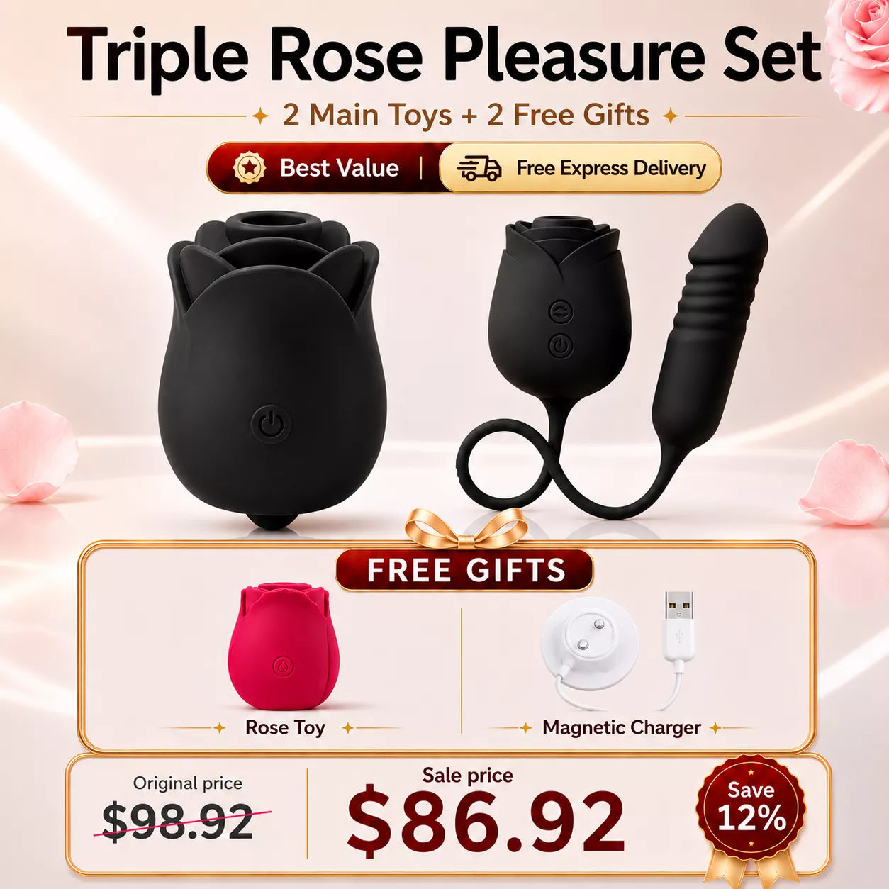 Black Rose -2026 Upgraded Rose Clit Sucking G-spot Dildo Bodysafe Silicone