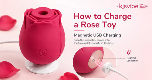 Magnetic USB charger connected to pink rose toy base — how to charge a rose toy