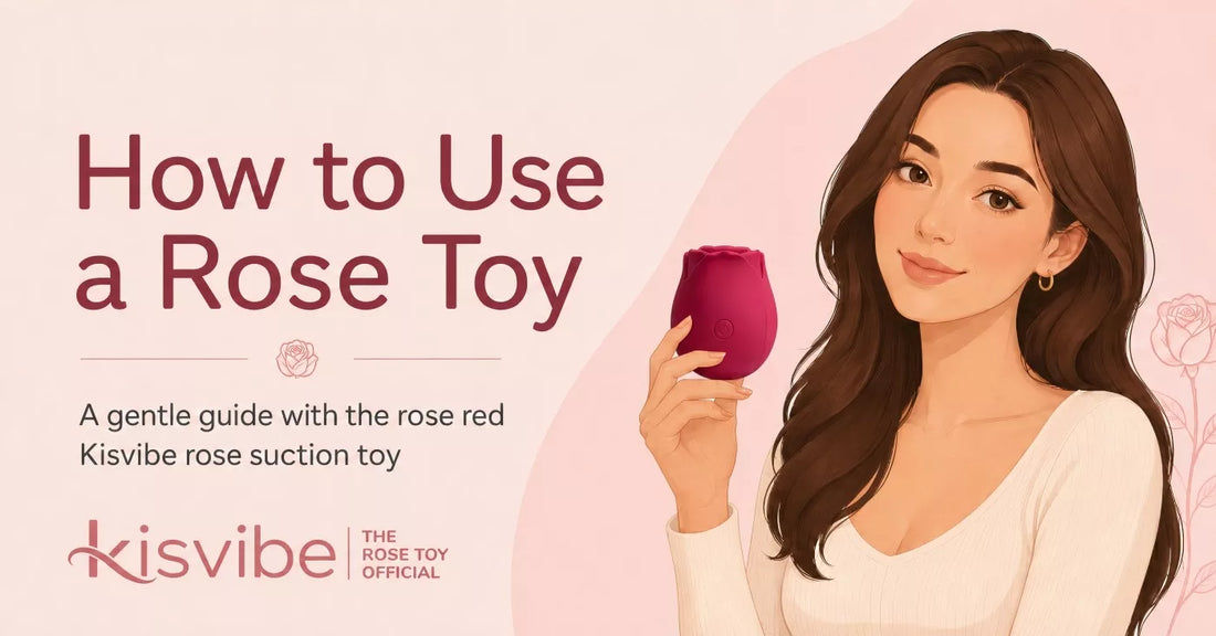Woman holding a pink Kisvibe rose suction toy — how to use a rose toy guide