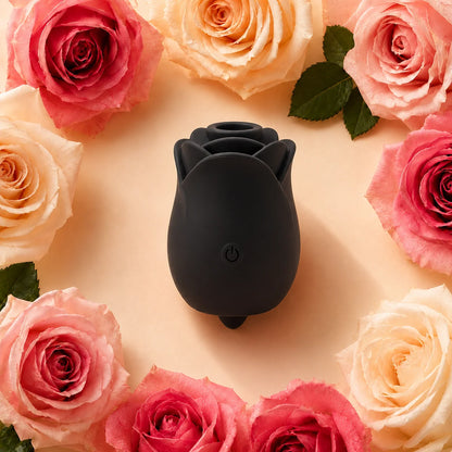 2 in 1 Rose Sucking & Tongue Licking Black Rose Toy