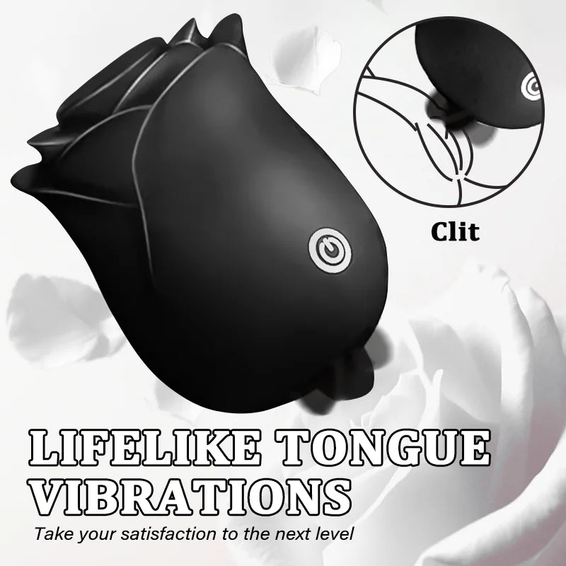 2 in 1 Rose Sucking & Tongue Licking Black Rose Toy