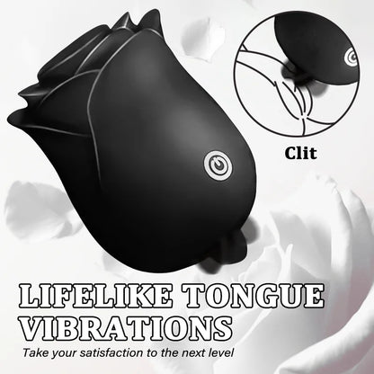 2 in 1 Rose Sucking & Tongue Licking Black Rose Toy