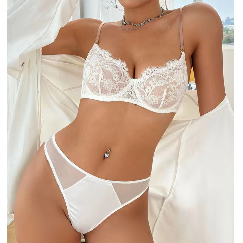 Big Chest Revealing Small Underwear For Women
 Ultra-thin
 Breathable Top Support
 French Style Pure Desire Sexy Bra Set