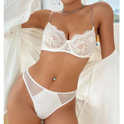 Big Chest Revealing Small Underwear For Women
 Ultra-thin
 Breathable Top Support
 French Style Pure Desire Sexy Bra Set