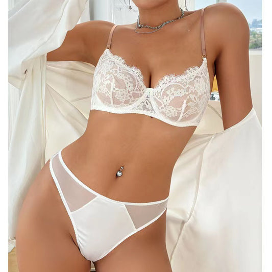 Big Chest Revealing Small Underwear For Women
 Ultra-thin
 Breathable Top Support
 French Style Pure Desire Sexy Bra Set
