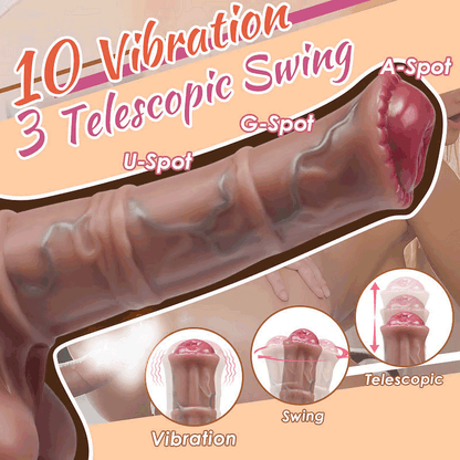 8.66 Inch 3 Telescopic Swing 10 Vibrating Heating Horsewhip Monster Dildo