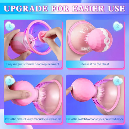 360° Rotating Breast Suckers With 3 Nipple Brushes