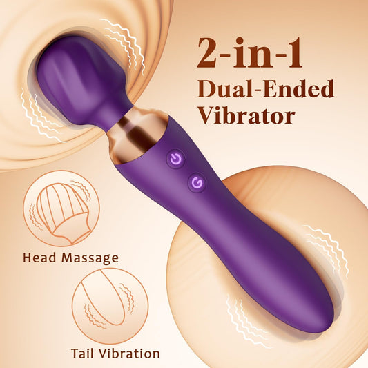 Sex Toys Women, Dual-Ended Dildo Vibrator Wand, 24 Vibration Patterns, Powerful Quiet Motor, Adult Sex Toy, Cordless & Waterproof Massager Solo & Couple Clitoral Nipple Weight Toys - Purple