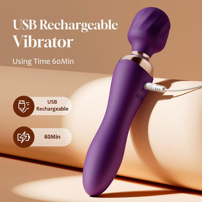 Sex Toys Women, Dual-Ended Dildo Vibrator Wand, 24 Vibration Patterns, Powerful Quiet Motor, Adult Sex Toy, Cordless & Waterproof Massager Solo & Couple Clitoral Nipple Weight Toys - Purple