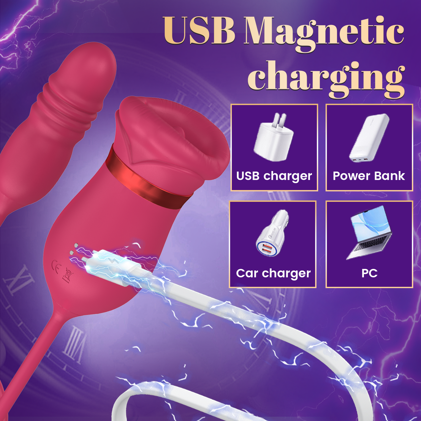 5-in-1 Big Mouth Kissing Licking Vibrator Rose Sucking Clitoral Stimulator With Thrusting Dildo