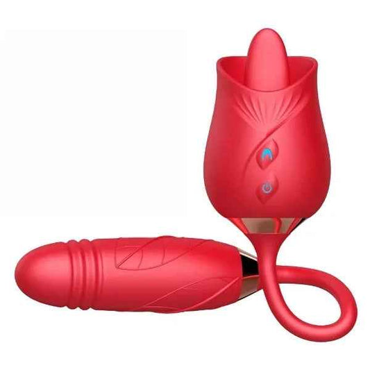 Rose Adult Toys Tongue Licking Clitoral Vibrator With Thrusting Dildo