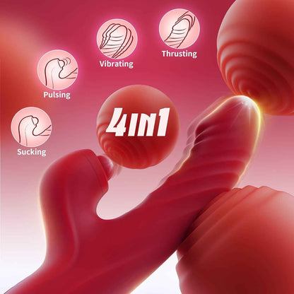 Vibrator Thrusting Dildo for Women G Spot Rose Toy Clitoral Stimulator Sex Toys Dildos Vibrator with 10 Vibration 7 Thrust Mode with Licking, Rabbit Vibrators Adult Sex Toy Couple AI Sync Games