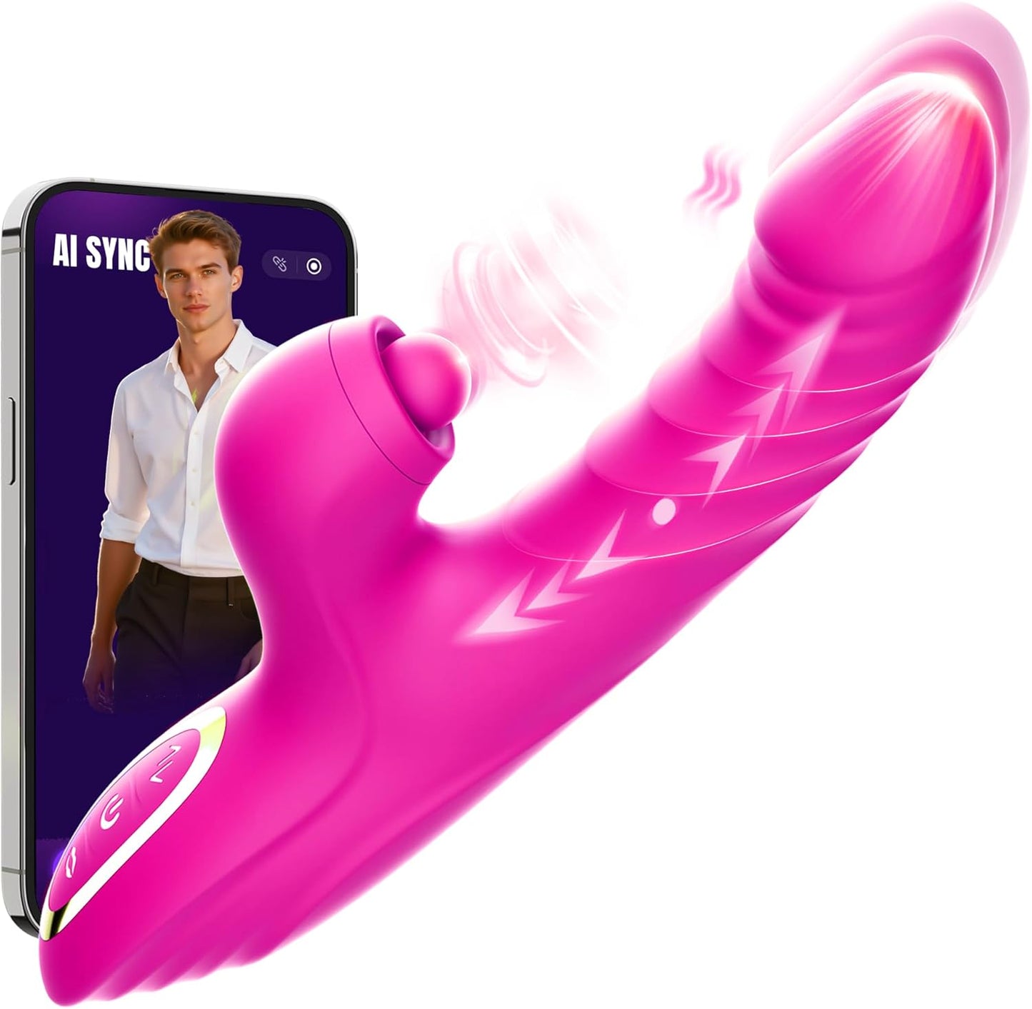 Vibrator Thrusting Dildo for Women G Spot Rose Toy Clitoral Stimulator Sex Toys Dildos Vibrator with 10 Vibration 7 Thrust Mode with Licking, Rabbit Vibrators Adult Sex Toy Couple AI Sync Games