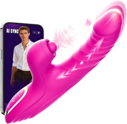 Vibrator Thrusting Dildo for Women G Spot Rose Toy Clitoral Stimulator Sex Toys Dildos Vibrator with 10 Vibration 7 Thrust Mode with Licking, Rabbit Vibrators Adult Sex Toy Couple AI Sync Games