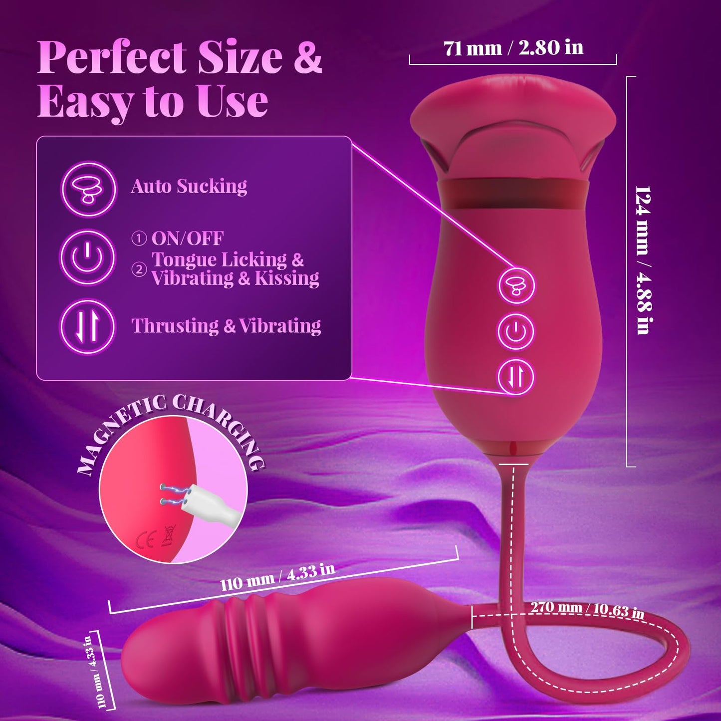 5-in-1 Big Mouth Kissing Licking Vibrator Rose Sucking Clitoral Stimulator With Thrusting Dildo