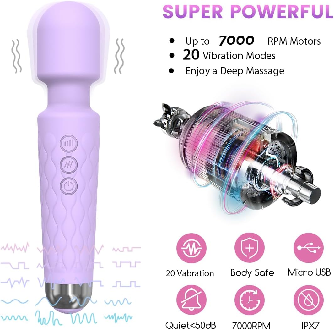 Power Wand Massager for Women – 20 Vibration Modes, Rechargeable