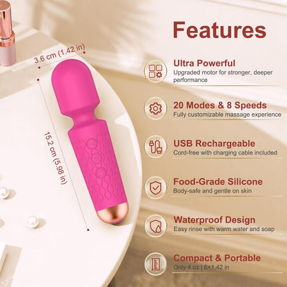 Power Wand Massager for Women – 20 Vibration Modes, Rechargeable
