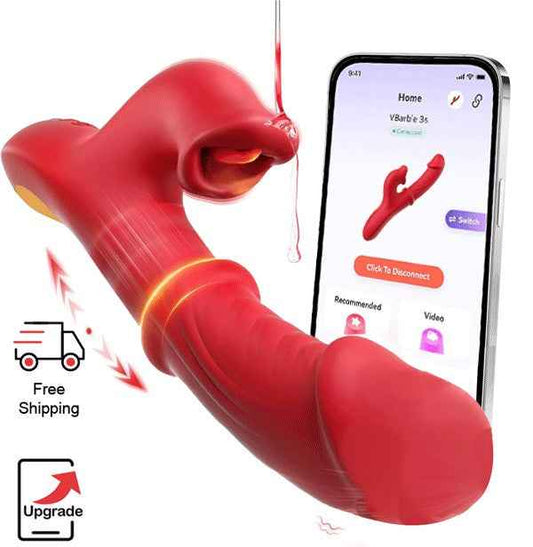 APP-Controlled Thrusting Rabbit Vibrator Dildo Licking and Sliding Ring