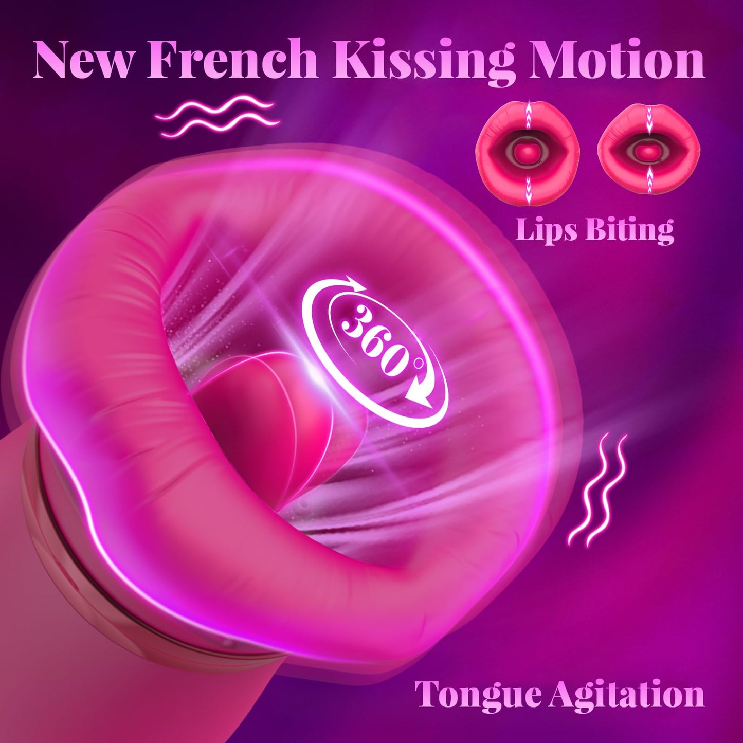 5-in-1 Big Mouth Kissing Licking Vibrator Rose Sucking Clitoral Stimulator With Thrusting Dildo