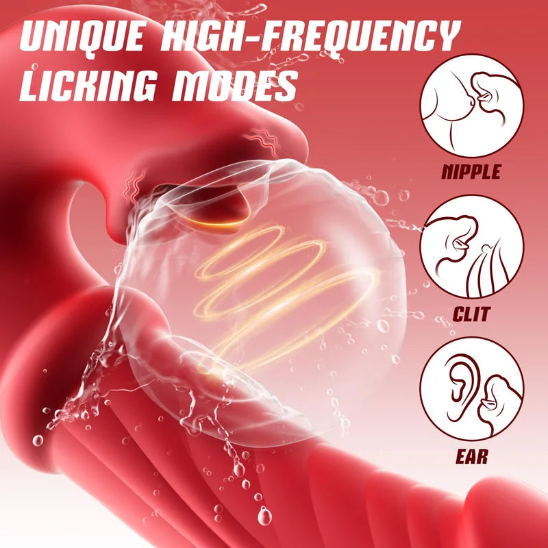 APP-Controlled Thrusting Rabbit Vibrator Dildo Licking and Sliding Ring