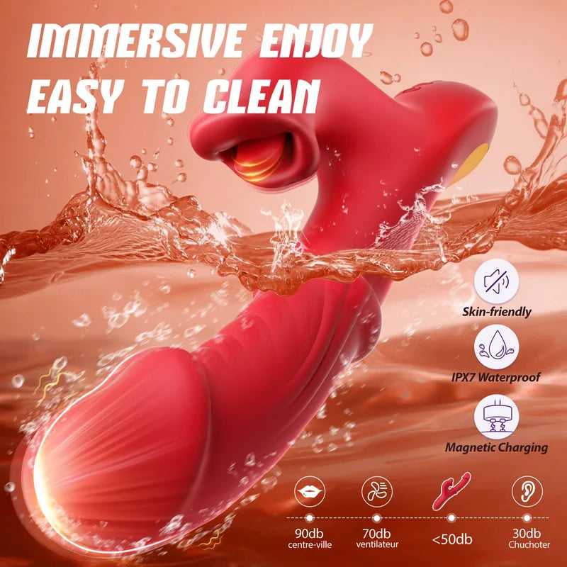 APP-Controlled Thrusting Rabbit Vibrator Dildo Licking and Sliding Ring