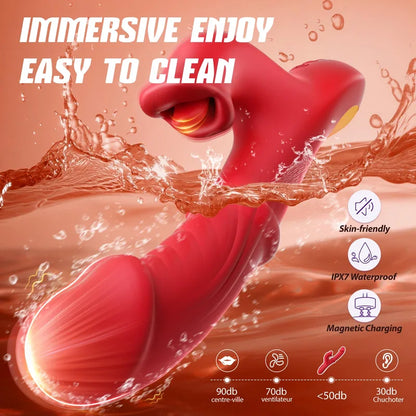 APP-Controlled Thrusting Rabbit Vibrator Dildo Licking and Sliding Ring
