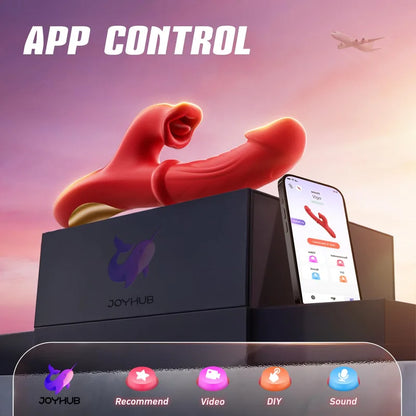 APP-Controlled Thrusting Rabbit Vibrator Dildo Licking and Sliding Ring