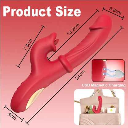 APP-Controlled Thrusting Rabbit Vibrator Dildo Licking and Sliding Ring