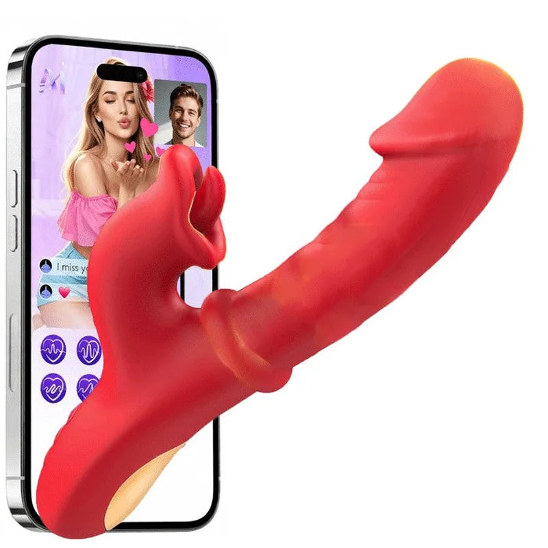 APP-Controlled Thrusting Rabbit Vibrator Dildo Licking and Sliding Ring