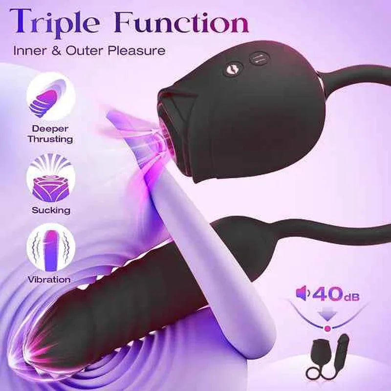 Black Rose -2026 Upgraded Rose Clit Sucking G-spot Dildo Bodysafe Silicone