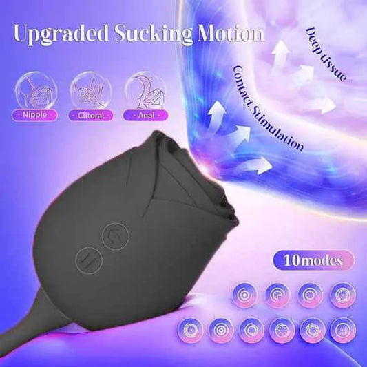 Black Rose -2026 Upgraded Rose Clit Sucking G-spot Dildo Bodysafe Silicone