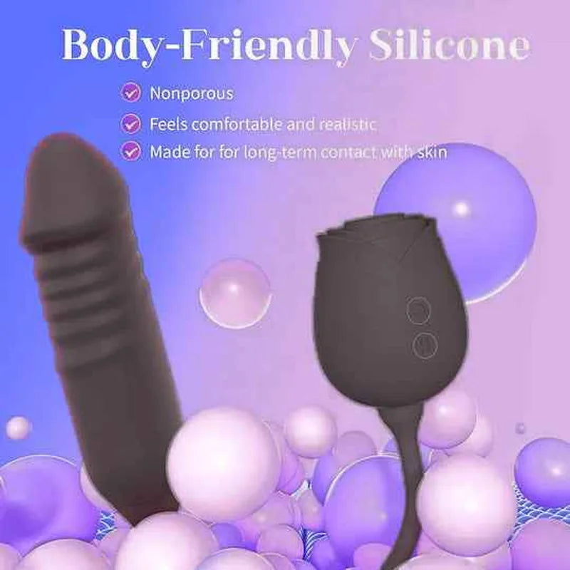 Black Rose -2026 Upgraded Rose Clit Sucking G-spot Dildo Bodysafe Silicone