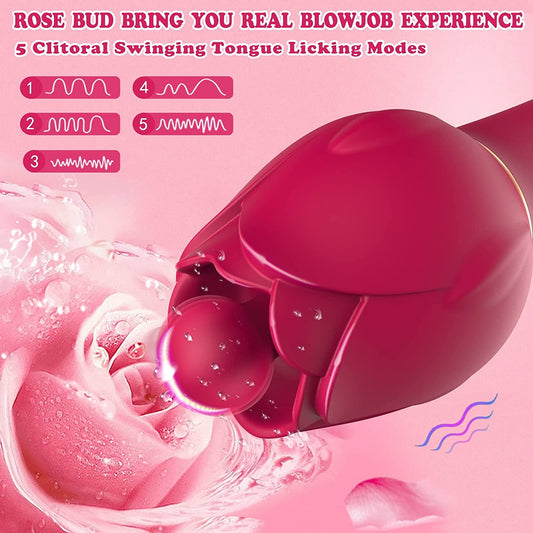 Handheld 2-in-1 Powerful Tongue-licking Rose Toy & G-spot Vibrator