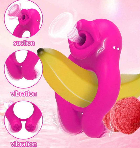 Mouth Sucking & Vibrating Cock Ring With Clit Sucker|Dual Pleasure Clitoral