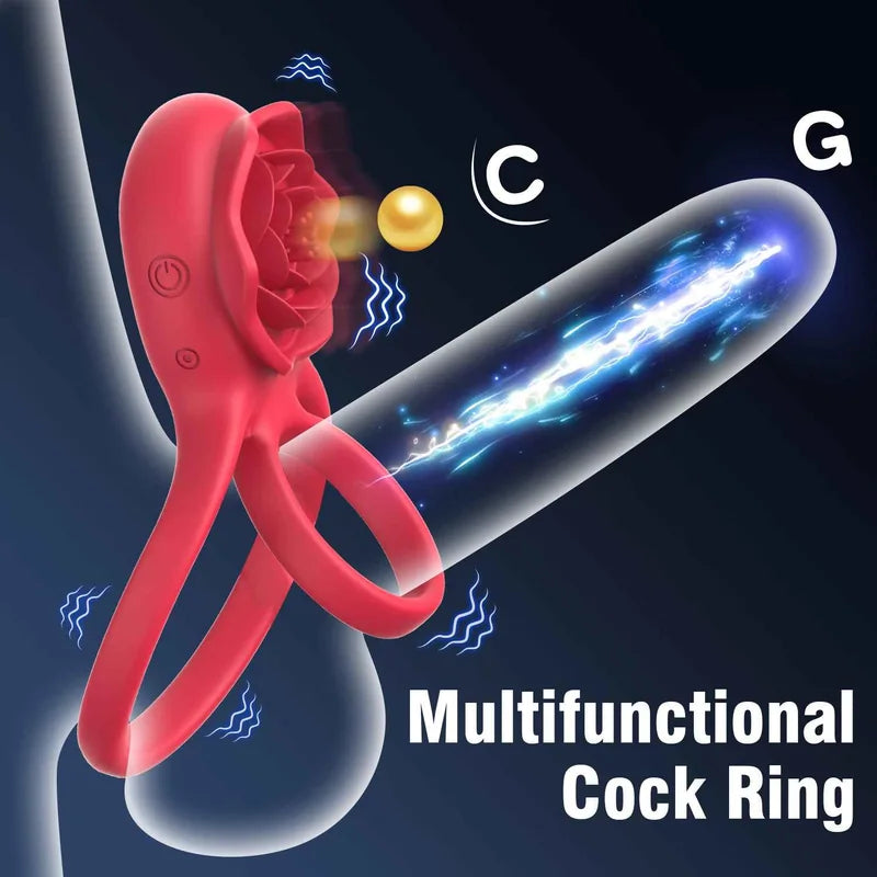 Cock Ring With Rose Clit Vibrator for Couples