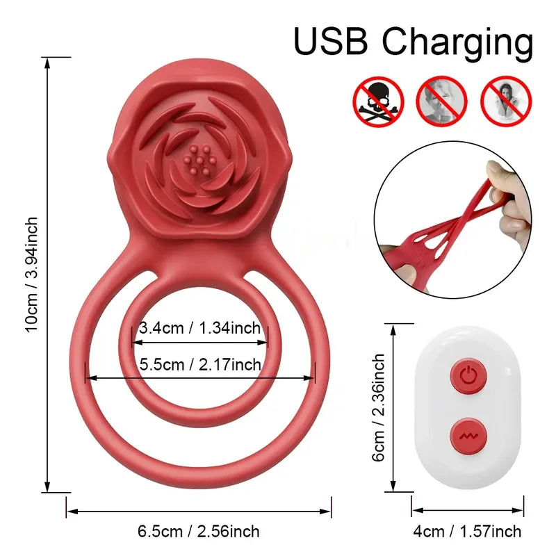 Cock Ring With Rose Clit Vibrator for Couples