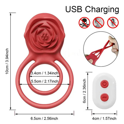 Cock Ring With Rose Clit Vibrator for Couples