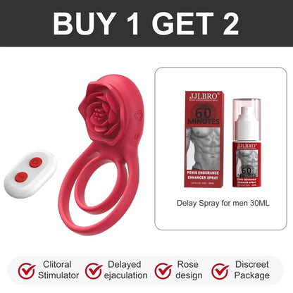 Cock Ring With Rose Clit Vibrator for Couples