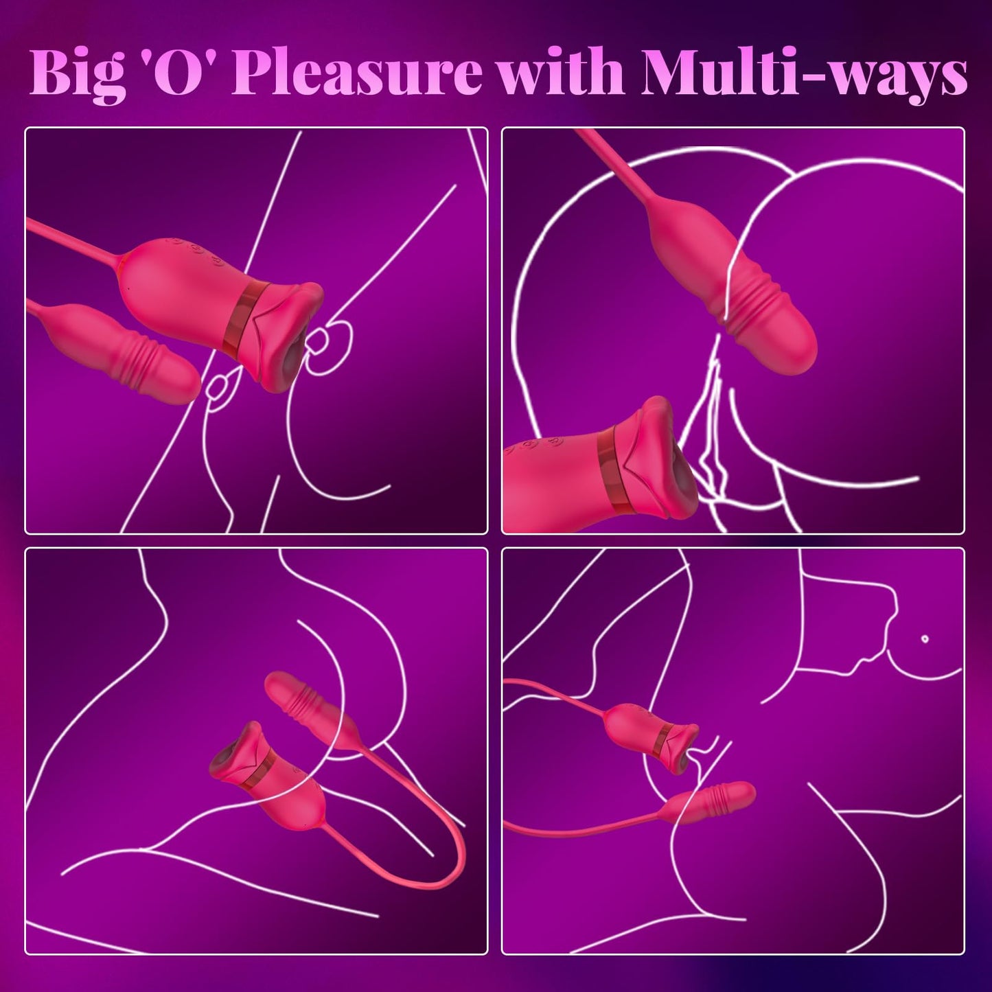 5-in-1 Big Mouth Kissing Licking Vibrator Rose Sucking Clitoral Stimulator With Thrusting Dildo