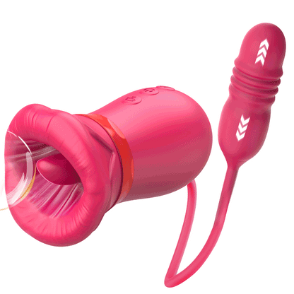 5-in-1 Big Mouth Kissing Licking Vibrator Rose Sucking Clitoral Stimulator With Thrusting Dildo