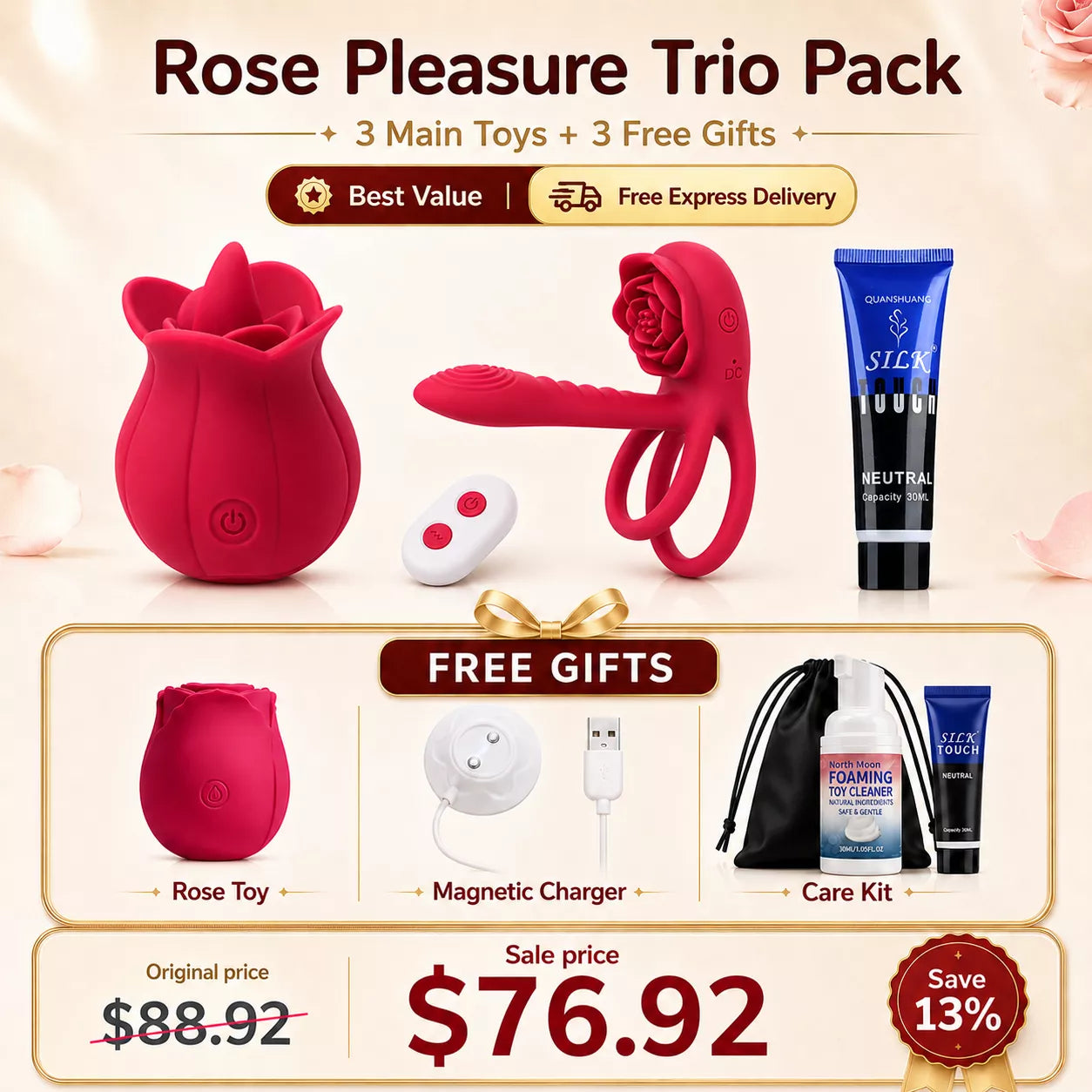 Best Value Set -Rose Cock Ring