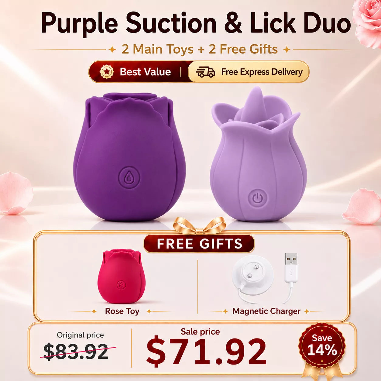 Best Value Set - Rose Licking Vibrator